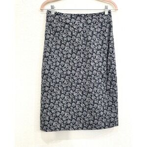 Liz Claiborne Collection Pencil Skirt Size 10 Black Floral Lined Cotton VTG